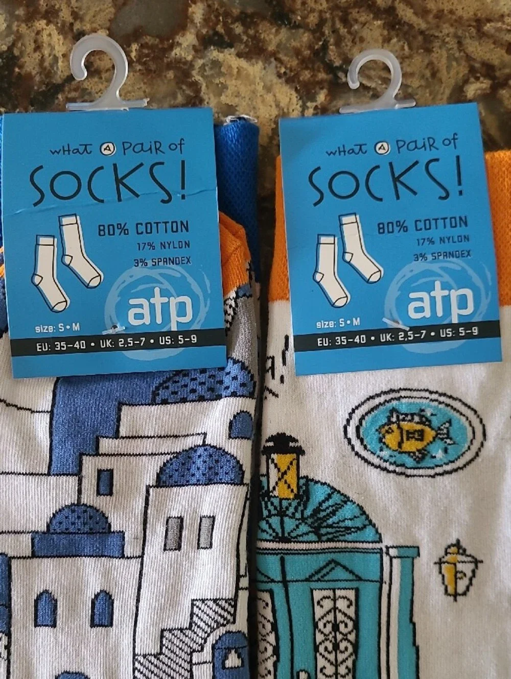 NWT Greece Souvenir Socks 2-pack Santorini Donkey And Door Motif